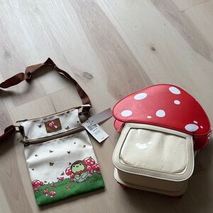 hot topic NLC Mushroom ITA pin collector mini backpack and canvas slingbag nwt